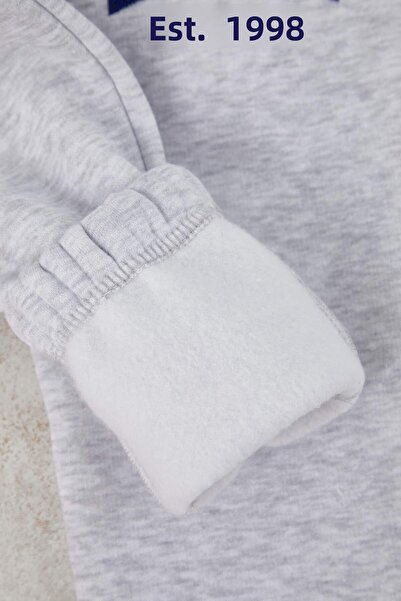 TRENDYOLKIDS Kar Melanj Cotton Fleece Regular Thick/Inside Fleece Boys' Knitted Bottom - Top Set Tkdaw26Au00048