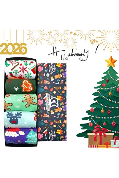 Çorap Kurdu Újévi karácsonyi mintás - 5 db dobozos zokni készlet