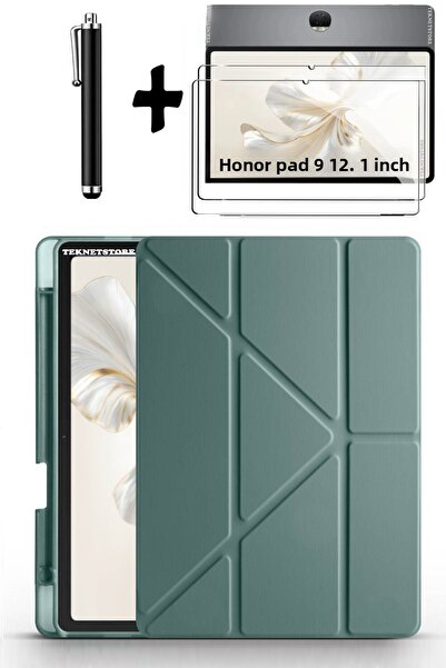 TEKNETSTORE Honor Pad 9 12.1 - Inch Compatible, Pen Compartment, Stand Silicone Case + Screen Protector + 3-Piece Stylus Set