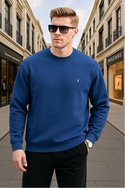 COMBİNE MİCHAİL Pánská mikina Indigo Color Basic Crew Neck Povolená běžná
