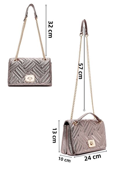 Derimod Women's Bronze Long Chain Strap Quilted Shoulder Bag 24Wbd2720Kp