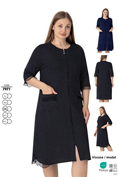 ROMEO LİFE Γυναικείο φόρεμα με φερμουάρ με μοτίβο από ύφασμα βισκόζης μεγάλου μεγέθους 7971