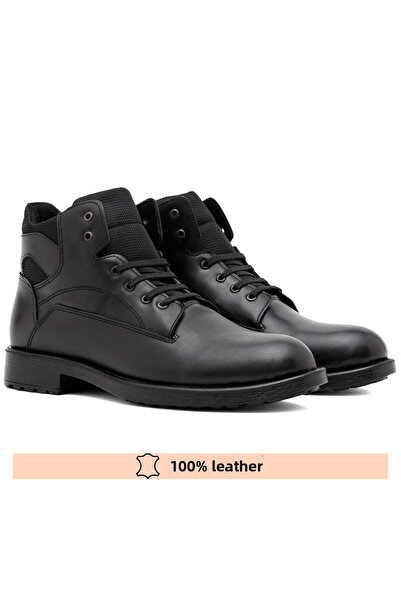 FINE Genuine Leather Black Lace up Boots 36-47