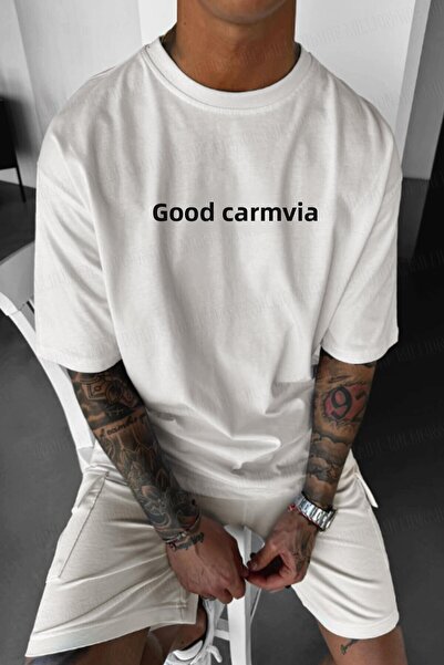 Millionaire Men's Ecru White Good Karma Oversize Fit Loose Wide Fit Loose Cut T-Shirt