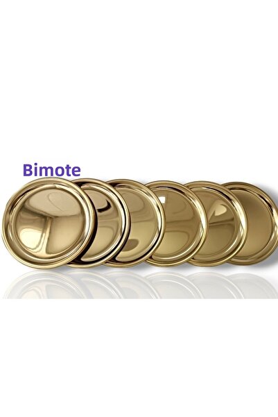 BİMOTE 6-Piece Gold Stainless Steel 20 cm Round Tea, Coffee, Pastry Serving Tray Decorative Presentation Tray