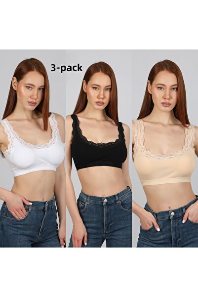 Şenay Women's Lace Bustier with Pads 3 Pcs Black/Red Economic Package