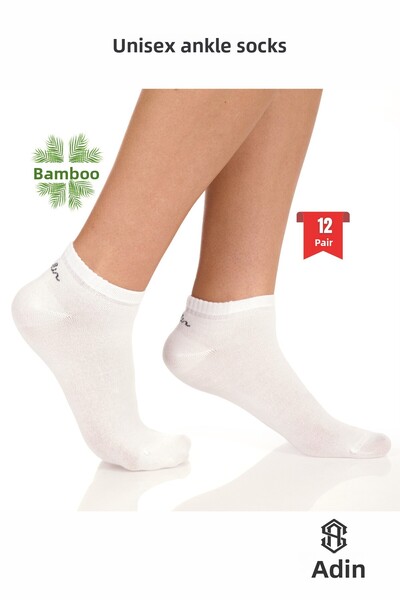 Adin Унисекс бамбукови ботуши, обикновени бели чорапи, безшевни, премиум, комплект от 12 броя