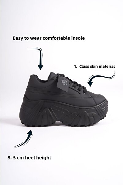 Limeo Black Lace-up High Sole Skin Casual Women's Sneaker Sports Shoes