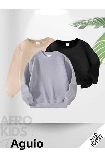 GLOWES Hanorac supradimensionat unisex pentru copii, pachet de 3 uni, neimprimat