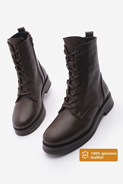 Marjin Dámské kozačky z pravé kůže Kafle hnědé na šněrování