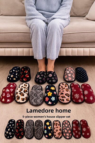 Lamedore Home 5 darabos női otthoni papucs készlet vendégeknek, hozomány, szőnyeg, ajándék, olcsó téli, hétköznapi otthoni papucs