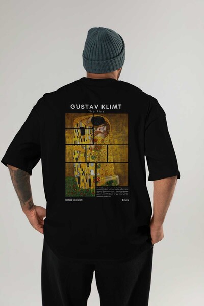 Ankhises Gustav Klimt The Kiss Tricou negru supradimensionat cu imprimeu pe s...