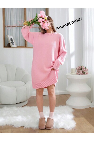 Dier Moda Dámský růžový extra měkký svetr s výstřihem do tvaru cyklistického límce