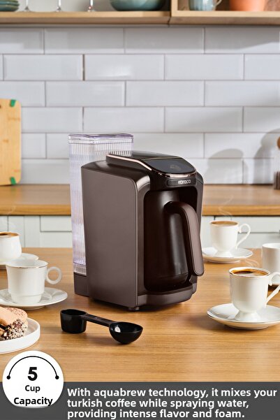 Karaca Hatır Turkish Coffee Machine with Automatic Water Intake Reservoir 5 Cup Capacity Walnut Brown