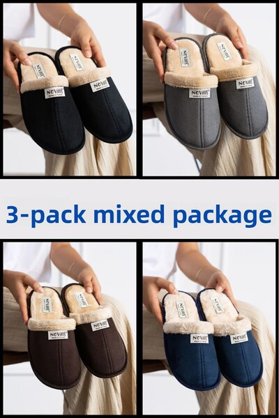 NOVİNS 3-Pack House Slippers Dowry Slippers Winter Slippers Lightweight Sole Sole Warm Lining