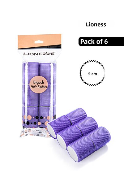 Lionesse بكرات شعر فيلكرو 1114 – عبوة من 6 قطع، لون بنفسجي، قطر 5 سم