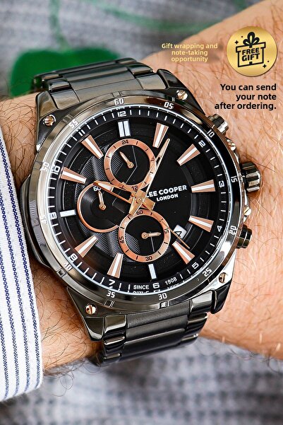 Lee Cooper ساعة يد رجالية باللون الرمادي الداكن المدخن مع وظائف الكرونومتر والتقويم
