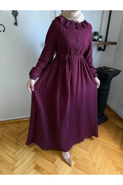 Navra Φόρεμα μουσελίνας με δαντέλα 1003 μπορντό | ΦΕΝΔΕΛ