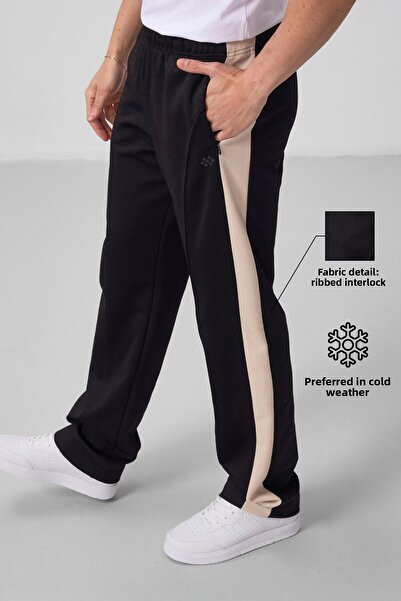 TOMMY LIFE Ανδρικό παντελόνι Palazzo με υφή σε μαύρο-μπεζ επιφάνεια - 82171