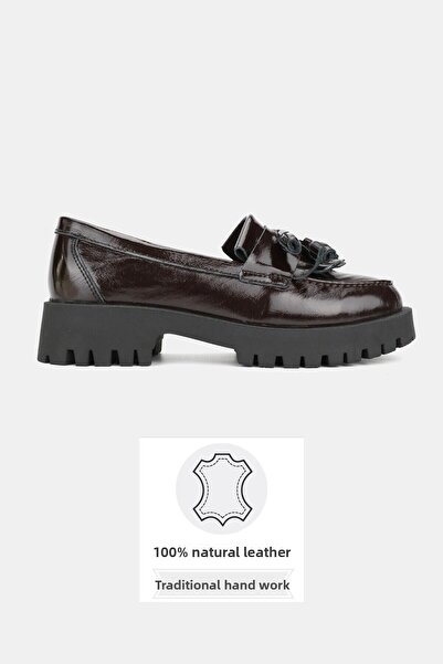 TUNAELLİ ДАМСКИ МОКАСИНКИ ОТ КАФЯВА ЛАЧЕНА КОЖА С ЕСТЕСТВЕНА КОЖА И РЕНИ, РАЗМЕР 36-41