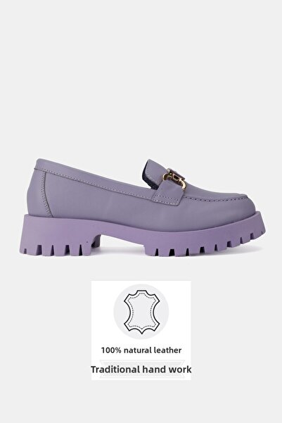 TUNAELLİ Women's Lilac Color Genuine Natural Leather Buckle Loafer Shoes Size 36-41