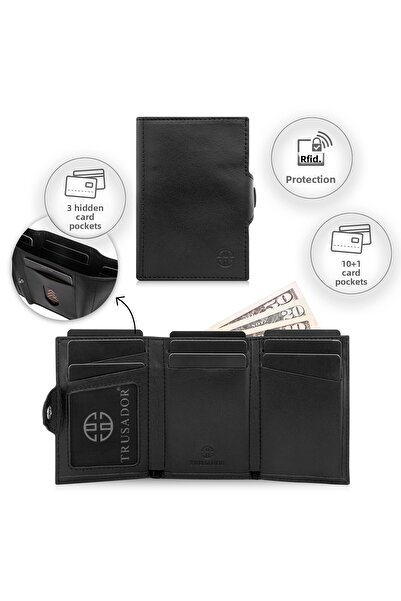Trusador Toscana Black Card Holder Genuine Leather Wallet Unisex Rfid Protected Men Women Mini Wallet Gift