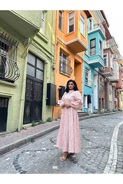 KÜÇÜĞÜM BUTİK Φόρεμα με μανίκια από ποπλίνα σομόν με μαργαρίτα