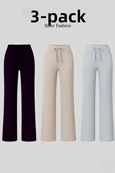 Siner Fashion Női 3 részes bordázott, bő szárú, kényelmes alkalmi nadrág