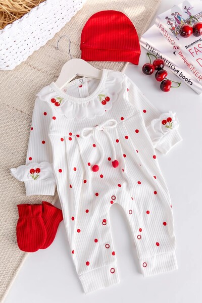 Babymod Cherry Embroidered Cotton Baby Girl Jumpsuit