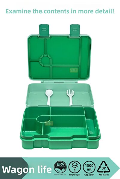 Vagonlife Bento 1300ml Lunchbox New Collection Single Layer 4 Compartments Abs Plastic Children's Lunch Box Food Container