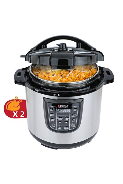 Edison Edison Electric Pressure Cooker, 8 Liters, Black Steel, 1200 Watts