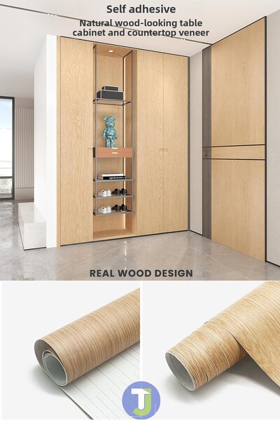 Technojet Самозалепващ се стенен шкаф с текстура от естествено дърво, маса, фурнир за кухненски плот 60cmX300cm