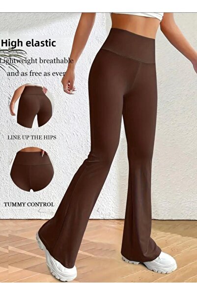 peri tower Γυναικείο καφέ ισπανικό κολάν παντελόνι από ύφασμα κατάδυσης με ψηλή μέση