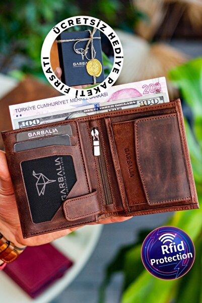 Garbalia Ανδρικό πορτοφόλι από γνήσιο δέρμα καφέ με θήκη νομισμάτων JCKSN101