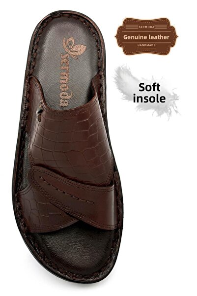 sermoda Ανδρικές παντόφλες - γνήσιο δέρμα, ελαφρύ και 3D καφέ χρώμα