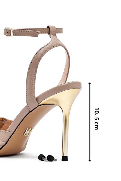 Derimod Women's Beige Ankle Buckle High Thin Heeled Shoes Genuine Leather Sandals 25Sfd494718