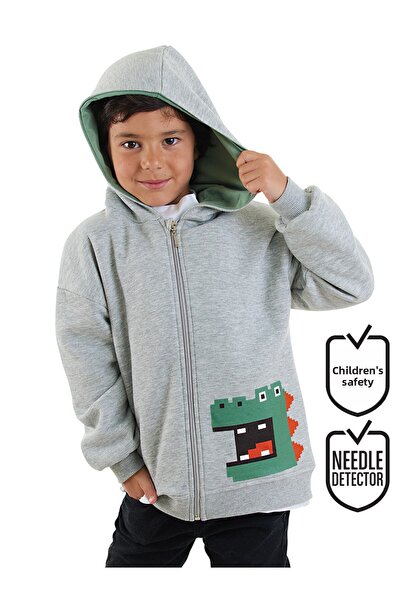 Denokids Γκρι φούτερ με φερμουάρ Dinosaur Boy