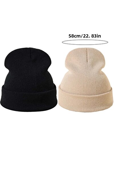 QUATEX Black Cream Double Unisex Folded Knitwear Plain Beret