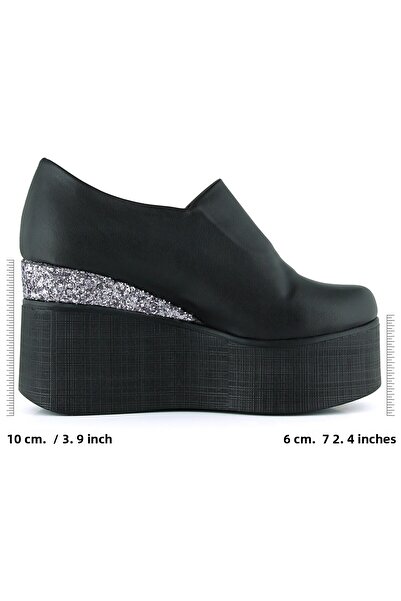 Erkan Saçmacı Lumi Black Vegan Round Toe Stone Hidden Wedge Heeled Casual Shoes