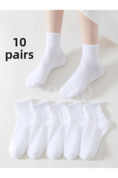 Çorap Çekmecesi Къси колежански чорапи до глезена, 10 чифта, бели