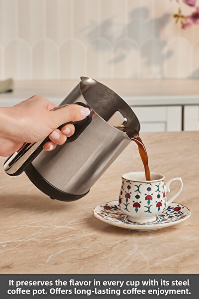 Karaca Hatır Neo Inox Steel Coffee Pot Turkish Coffee Machine 5 Cup Capacity