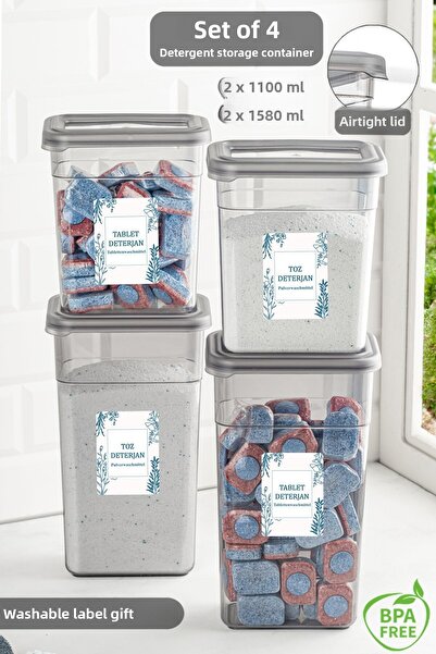 Meleni Home مجموعة تخزين المنظفات المكونة من 4 قطع - منظم الحمام مع ملصق وغطا...