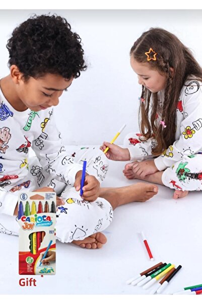 bunny hopp Set de pijamale unisex care se poate picta 100% bumbac + 6 pixuri lavabile cu vârf de pâslă ca cadou