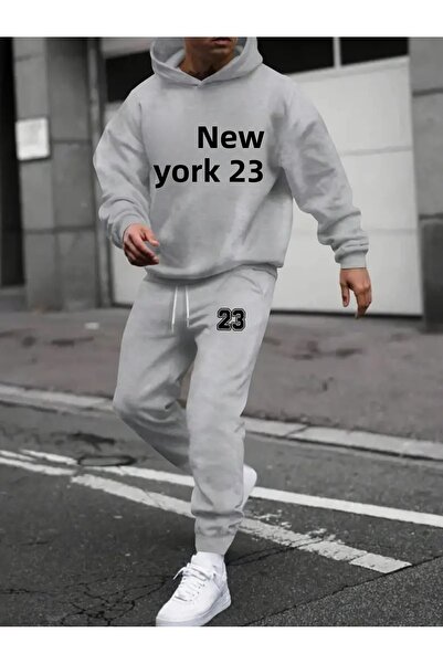 WOODROFFE Šedá tepláková souprava s kapucí – PÁNSKÁ s potiskem, oversize Boyf...