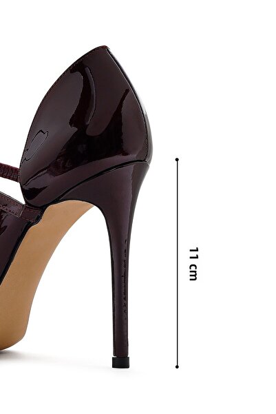 Derimod Women's Burgundy Buckle High Thin Heeled Patent Leather Shoes 25Afd121216