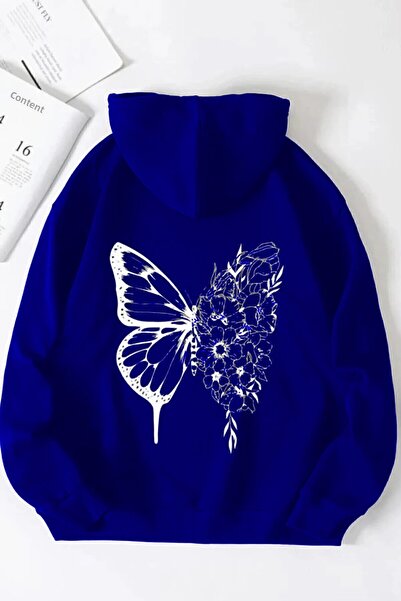 BOHEMGİYİM Γυναικείο φούτερ Oversize Floral Butterfly Μαύρο