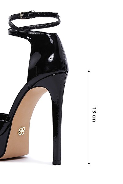Derimod Women's Black Ankle Buckle Platform High Heeled Patent Leather Shoes 25Afd120016