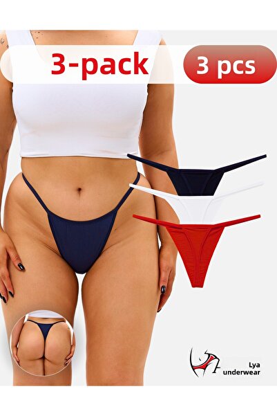ALYA UNDERWEAR Women's Stringed Thong Panties - Pack of 3 (1 ECRU, 1 RED, 1 NAVY BLUE) 1301t