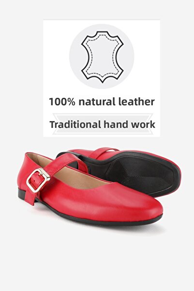TUNAELLİ Női piros természetes bőr - 34-35-41-42 számú pántos balerinák