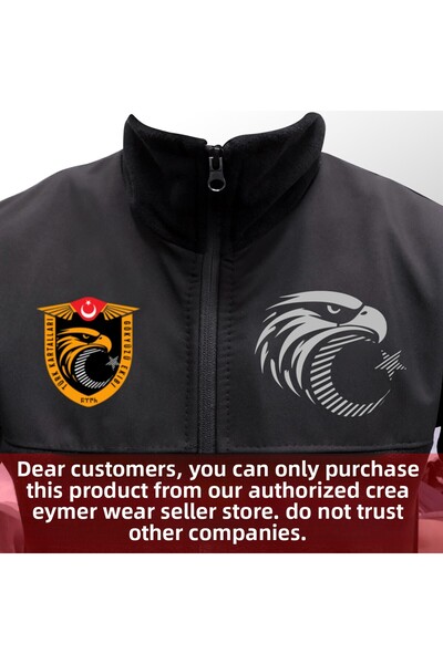 Crea Eymer Wear Φούτερ φλις με γαρνιρισμένο μαλακό κέλυφος με πλήρες φερμουάρ με σχέδιο Turkish Eagles